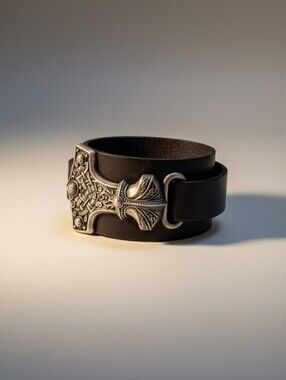 Black Leather VERA Pelle Italian Gothic Wide Bracelet Witchy Unisex Biker Moto